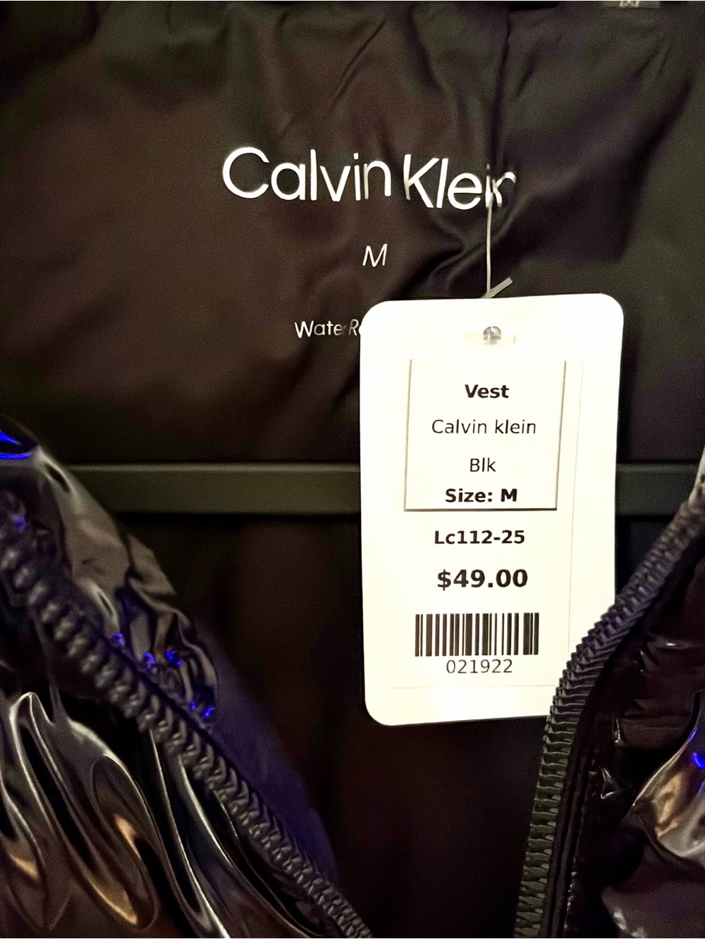Calvin Klein Black Shiny Quilted Vest NWT - Picture 3 of 6